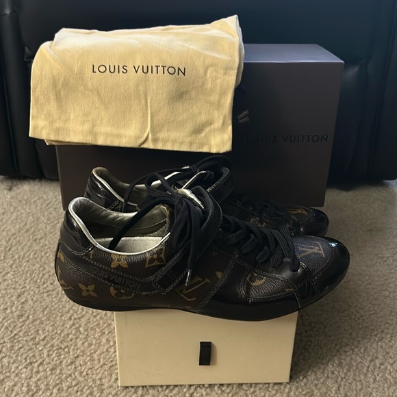 Louis Vuitton Monogram and Patent Leather Sneakers | Size 37 |Color: Brown - Picture 3 of 6